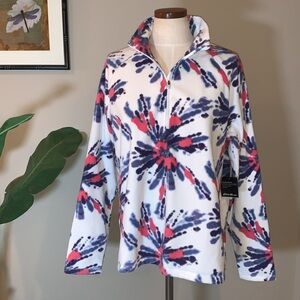 NWT Eddie Bauer Quarter-Zip Fast Fleece Pullover, Blue Smoke Print, Women’s XL